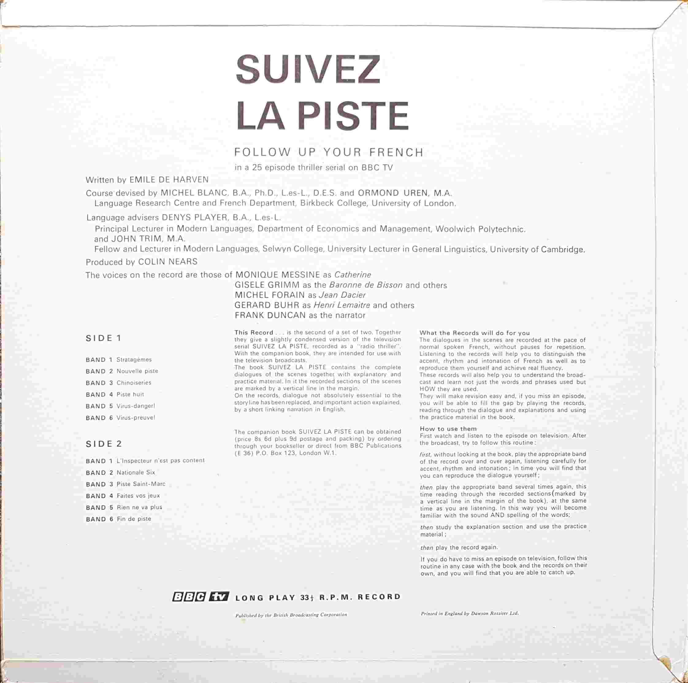 Picture of OP 49/50 Suivez la piste - Follow up your French in a 25 episode thriller serial on BBC tv - Episodes 14 - 25 by artist Emile De Harven / Michel Blanc / Denys Player / John Trim from the BBC records and Tapes library